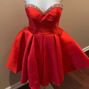 Blush formal dress, red strapless/ or add straps.